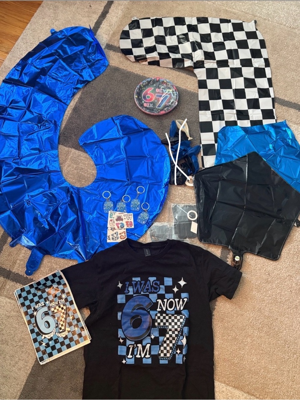 Birthday Party Set with "I Was 6 Now I'm 7" Black Tee - Blue & Black